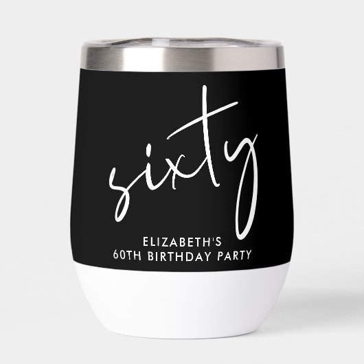 Chic White Script Black 60th Birthday Party (Achterkant)