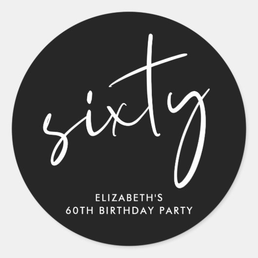 Chic White Script Black 60th Birthday Party Ronde Sticker (Voorkant)