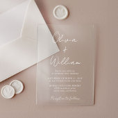 Chic White Script Minimalistische bruiloft Acryl Uitnodigingen