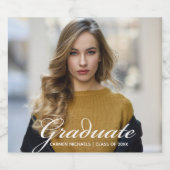 Chic White Script Modern Afstuderen Foto Party Sparkling Wijnetiket (Enkel label)