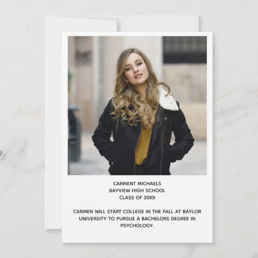 Chic White Script Overlay Afstuderen Foto Aankondiging (Achterkant)