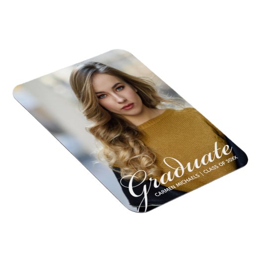 Chic White Script Overlay Modern Afstuderen foto Magneet (Rechterzijde)