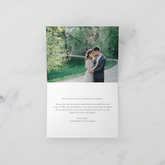 Chic White Script Overlay Weddenfoto Hartelijk dan Bedankkaart (Binnen)