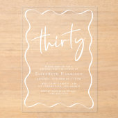 Chic White Script Wavy Lijst 30ste verjaardagsfees Acryl Uitnodigingen (Voorkant)