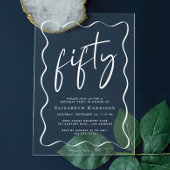 Chic White Script Wavy Lijst 50ste verjaardagsfees Acryl Uitnodigingen