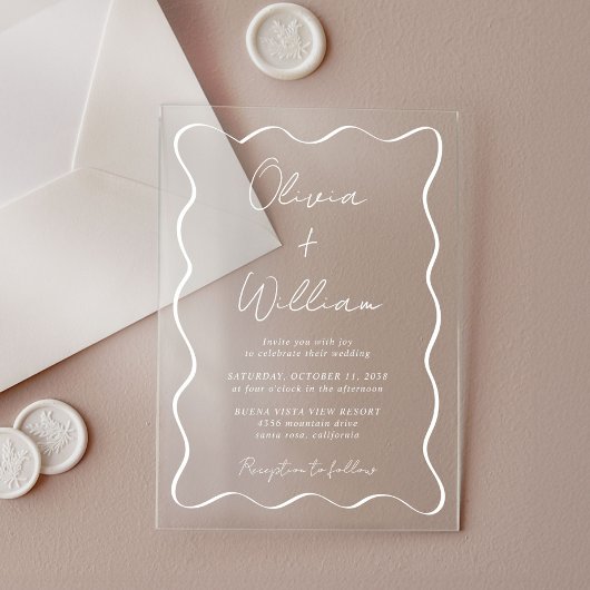 Chic White Script Wavy Lijst Wedding Acryl Uitnodigingen