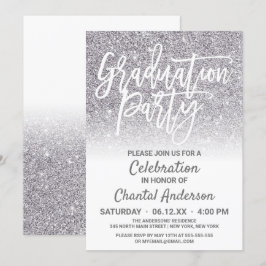 Chic White Silver Faux Glitter Ombre Afstuderen Kaart