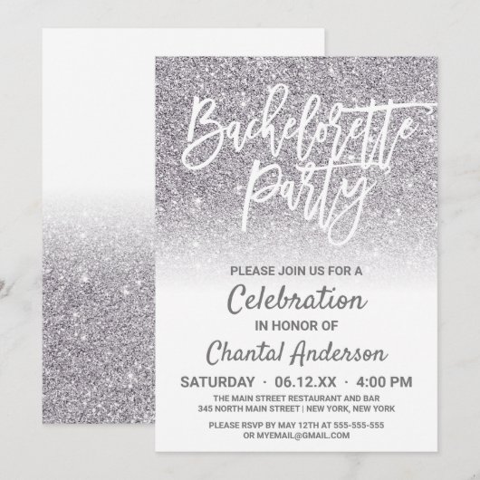 Chic White Silver Faux Glitter Ombre Bachelorette Kaart (Voorkant / Achterkant)