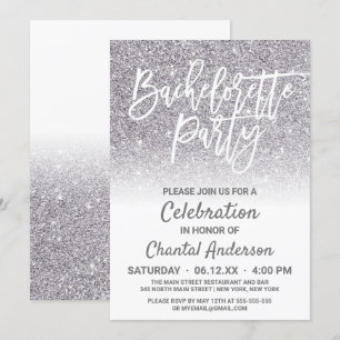 Chic White Silver Faux Glitter Ombre Bachelorette Kaart