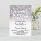 Chic White Silver Faux Glitter Ombre Quinceañera Kaart (Staand voorkant)
