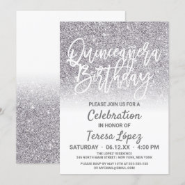 Chic White Silver Faux Glitter Ombre Quinceañera Kaart