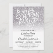 Chic White Silver Faux Glitter Ombre Verjaardag Kaart (Voorkant)