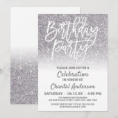 Chic White Silver Faux Glitter Ombre Verjaardag Kaart (Voorkant / Achterkant)