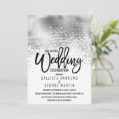 Chic White Silver Foil Confetti Ombre Huwelijk Kaart (Staand voorkant)