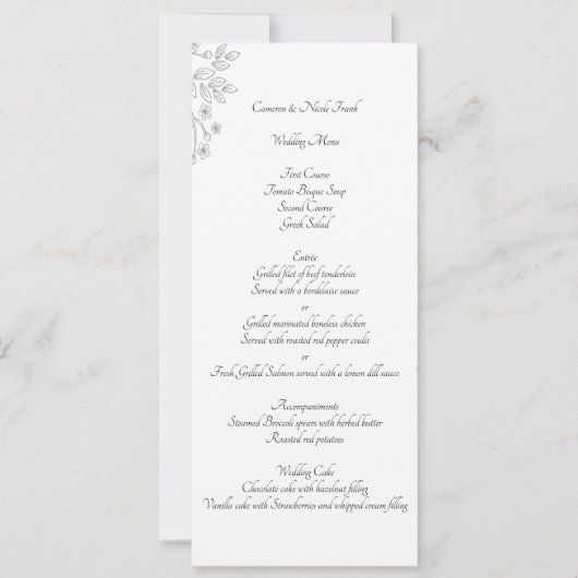Chic White Silver Foil Floral Reception Menu Card Kaart (Voorkant)