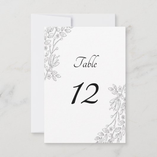 Chic White Silver Foil Floral Table Number Card Kaart (Voorkant)