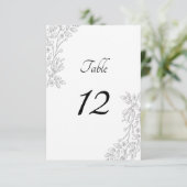 Chic White Silver Foil Floral Table Number Card Kaart (Staand voorkant)