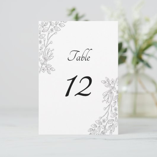 Chic White Silver Foil Floral Table Number Card Kaart (Staand voorkant)