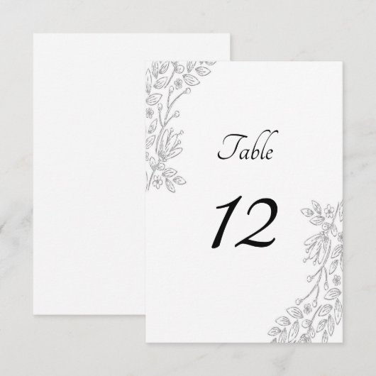 Chic White Silver Foil Floral Table Number Card Kaart (Voorkant / Achterkant)