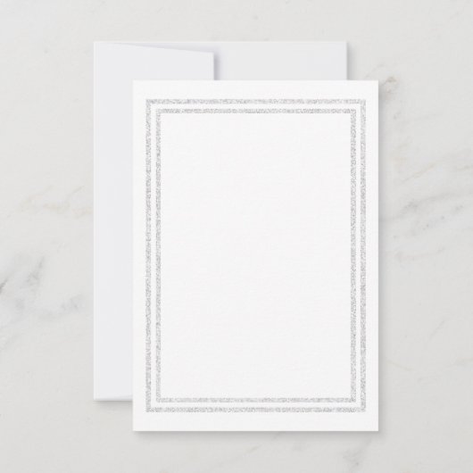 Chic White Silver Glitter Trim-3x5Wedding Invitate Kaart (Achterkant)