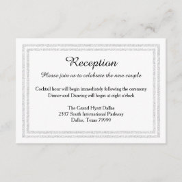 Chic White Silver Glitter Trim-Reception Invition Informatiekaartje