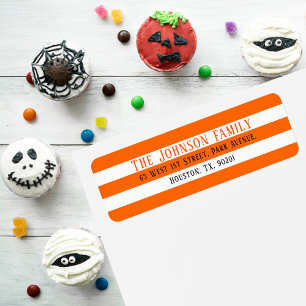 Chic White Sinaasappel Stripes Halloween Return Ad Etiket