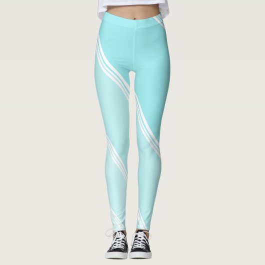 Chic White Snow onder Eggshell Blauwe Banden Print Leggings (Voorkant)