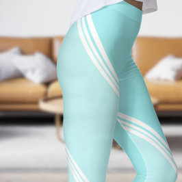 Chic White Snow onder Eggshell Blauwe Banden Print Leggings