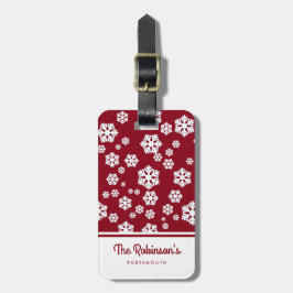 Chic White Snowflakes Nordic Pattern on Dark Red Bagagelabel