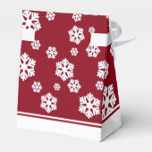 Chic White Snowflakes Nordic Pattern on Dark Red Bedankdoosjes (Achterkant)