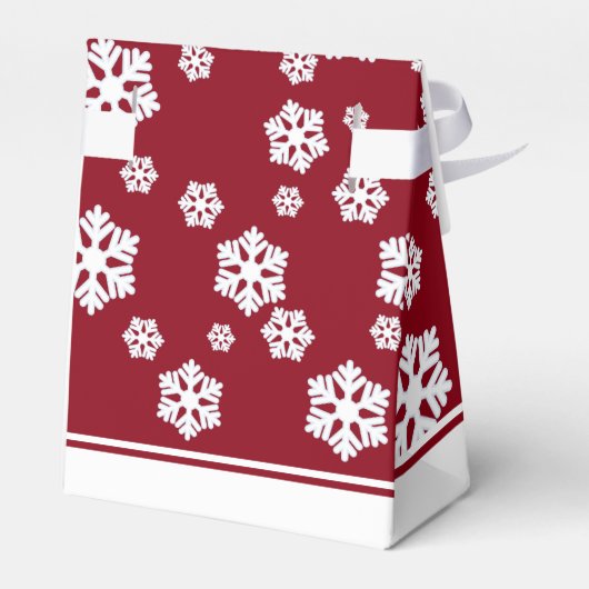 Chic White Snowflakes Nordic Pattern on Dark Red Bedankdoosjes (Achterkant)