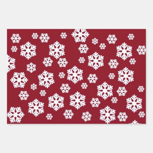 Chic White Snowflakes Nordic Pattern on Dark Red Inpakpapier Vel (Voorkant 2)