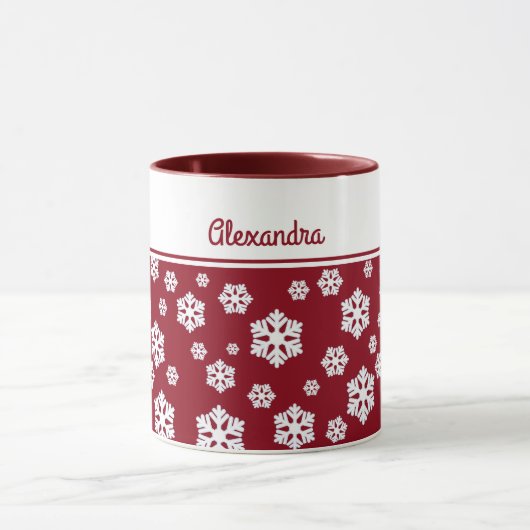 Chic White Snowflakes Nordic Pattern on Dark Red Mok (Midden)