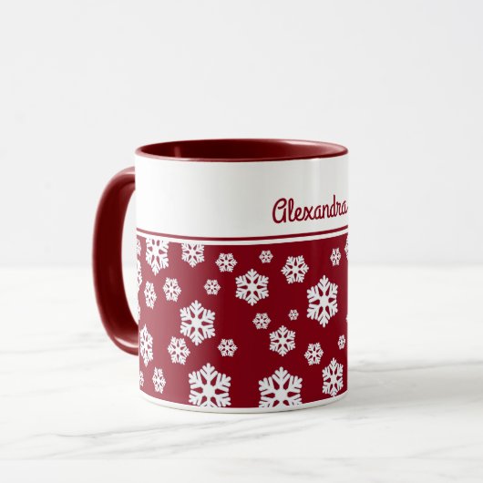 Chic White Snowflakes Nordic Pattern on Dark Red Mok (Voorkant links)