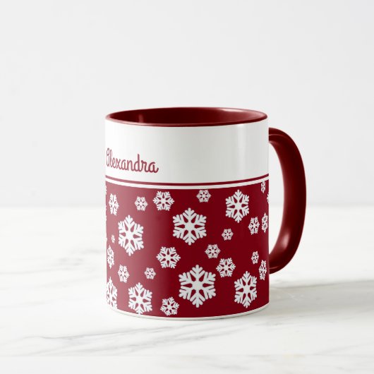 Chic White Snowflakes Nordic Pattern on Dark Red Mok (Voorkant rechts)