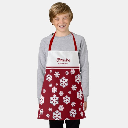 Chic White Snowflakes Nordic Pattern on Dark Red Schort (Gedragen)