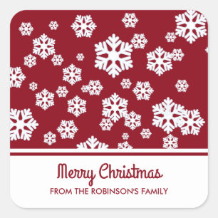Chic White Snowflakes Nordic Pattern on Dark Red Vierkante Sticker