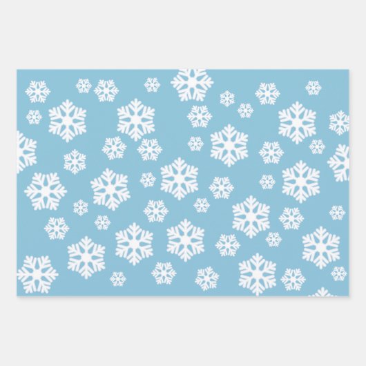 Chic White Snowflakes Nordic Pattern on Ice Blue Inpakpapier Vel (Voorkant 3)