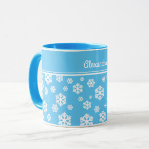 Chic White Snowflakes Nordic Pattern on Light Blue Mok