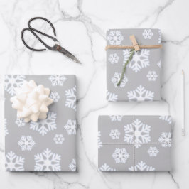 Chic White Snowflakes Nordic Pattern on Light Grey Inpakpapier Vel