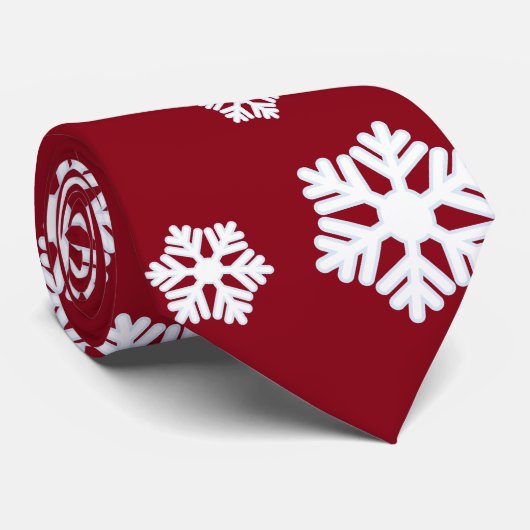Chic White Snowflakes Nordic Pattern op Dark Red H Stropdas (Opgerold)