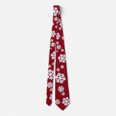 Chic White Snowflakes Nordic Pattern op Dark Red H Stropdas (Achterkant)