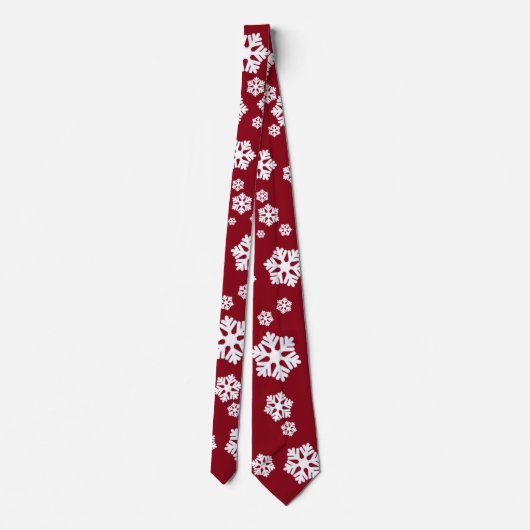 Chic White Snowflakes Nordic Pattern op Dark Red H Stropdas (Achterkant)