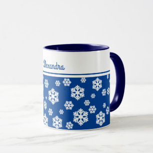 Chic White Snowflakes Nordic Pattern op Navy Blue Mok