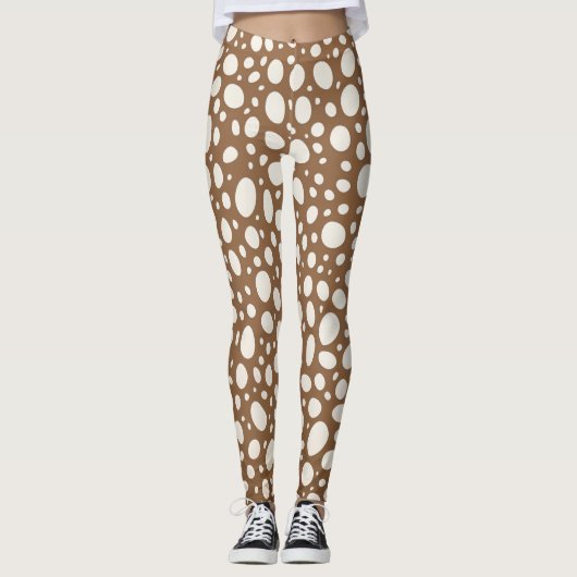 Chic White & Tan Polka Dot Stijlvol Leggings (Voorkant)