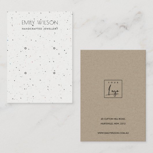 CHIC WHITE TERRAZZO TEXTURE 2 EARRING DISPLAY LOGO VISITEKAARTJE (Voorkant / Achterkant)