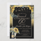 Chic wijn,glas, zonnebloemen jubileum kaart (Voorkant)