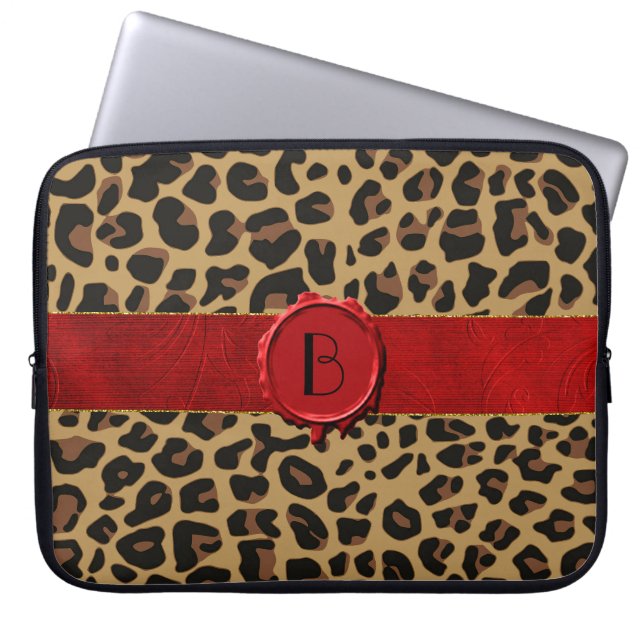 Chic Wild Animal Print met Monogram Laptop Hoesje Laptop Sleeve (Voorkant)