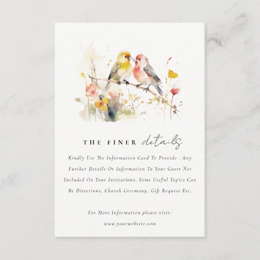 Chic Wild Botanische Tortelduifjes Trouwdetails Informatiekaartje (Voorkant)