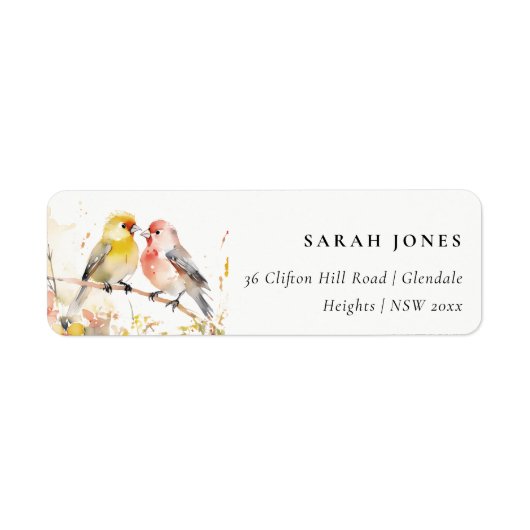 Chic Wild Botanische Waterverf Tortelduifjes Adres Etiket (Voorkant)